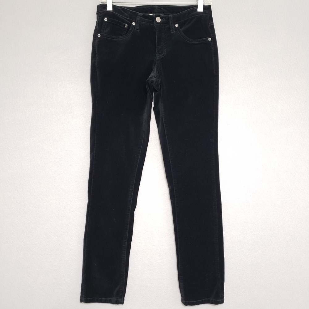 Sundance Black Velvet Pants Size P2 2P Petite Stretch Straight Leg Boho
